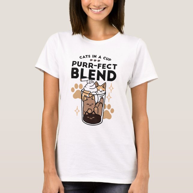 Purr-fect Blend: Cat and Coffee Art for Pet Lovers T-Shirt (Front)