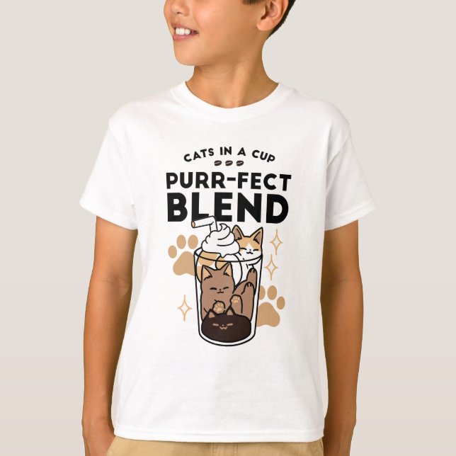 Purr-fect Blend: Cat and Coffee Art for Pet Lovers T-Shirt (Front)