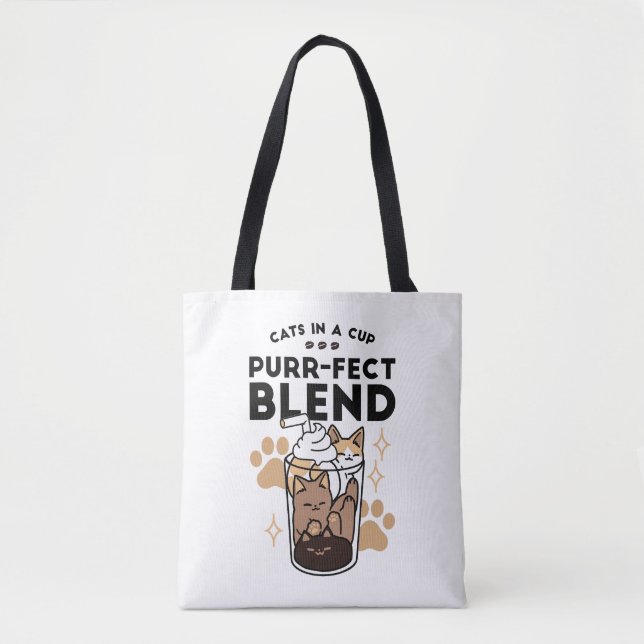 Purr-fect Blend: Cat and Coffee Art for Pet Lovers Tote Bag (Front)