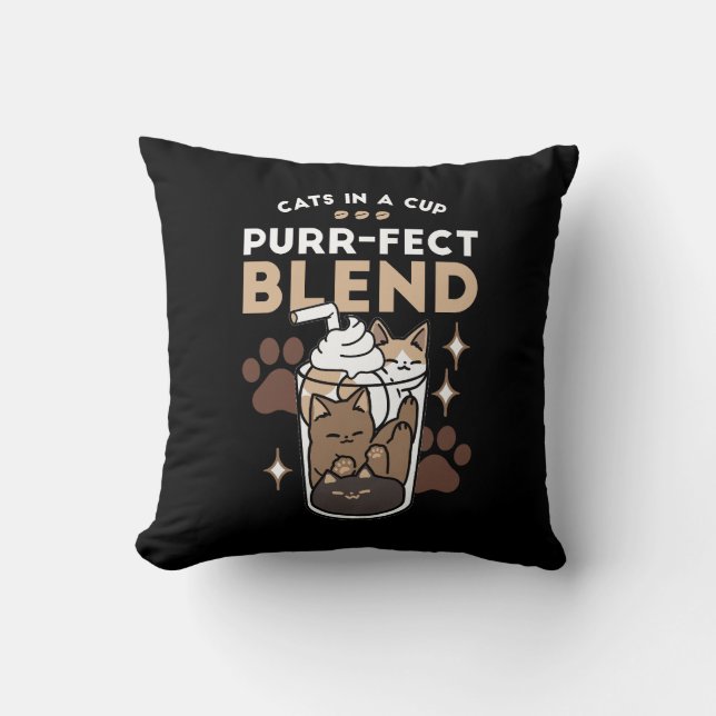 Purr-fect Blend: Coffee Design for Cat & Coffee Cushion (Front)