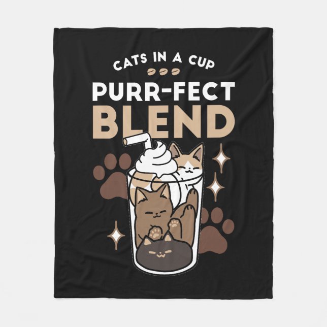 Purr-fect Blend: Coffee Design for Cat & Coffee Fleece Blanket (Front)