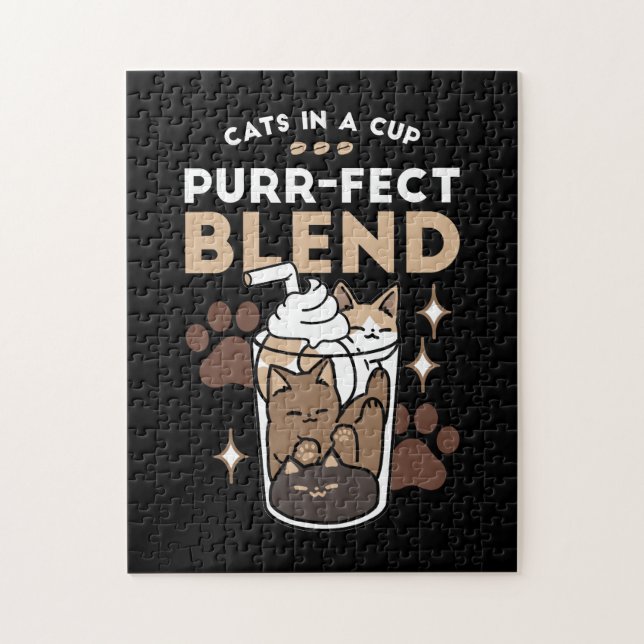Purr-fect Blend: Coffee Design for Cat & Coffee Jigsaw Puzzle (Vertical)