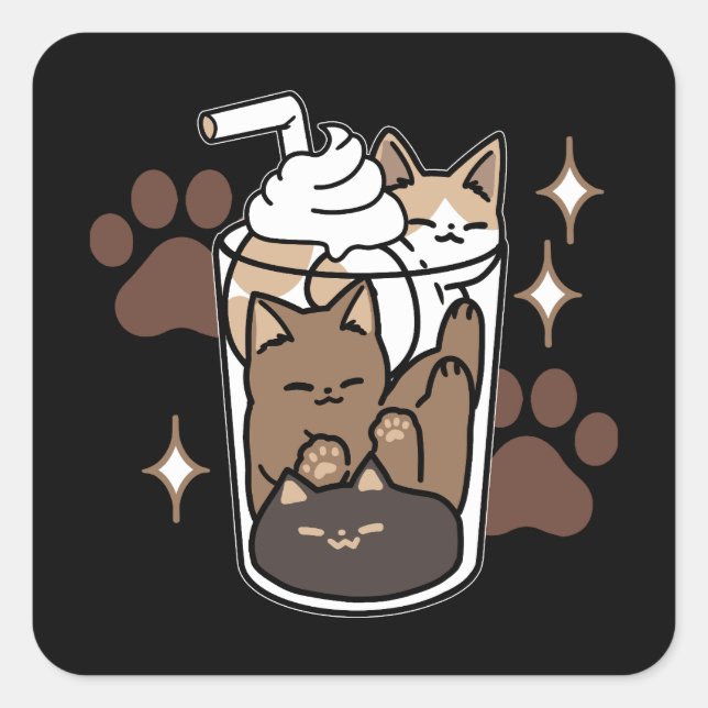 Purr-fect Blend: Coffee Design for Cat & Coffee Square Sticker (Front)