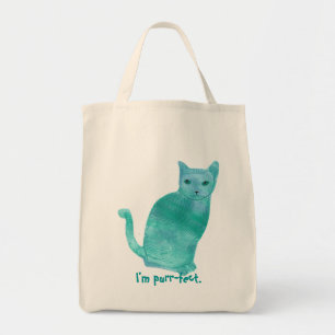 Purr-fect Blue Green Abstract Cat Bags