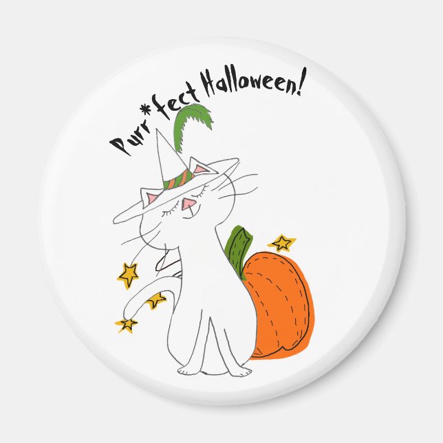 Purr*fect Cat Pumpkin Halloween Magnet (Front)