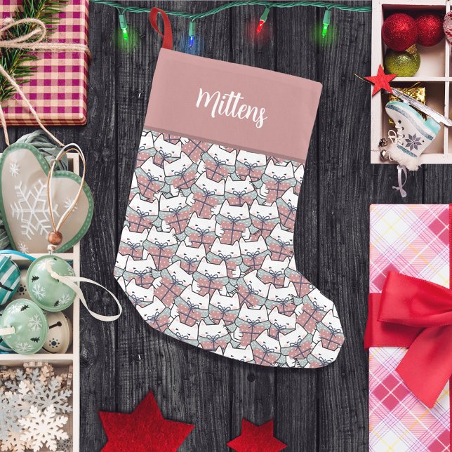 Purr-fect Christmas Magic Monogram White Cats Small Christmas Stocking (Creator Uploaded)