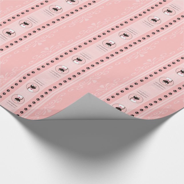 Purr-fect Moira Pink Stripe wrapping paper (Corner)