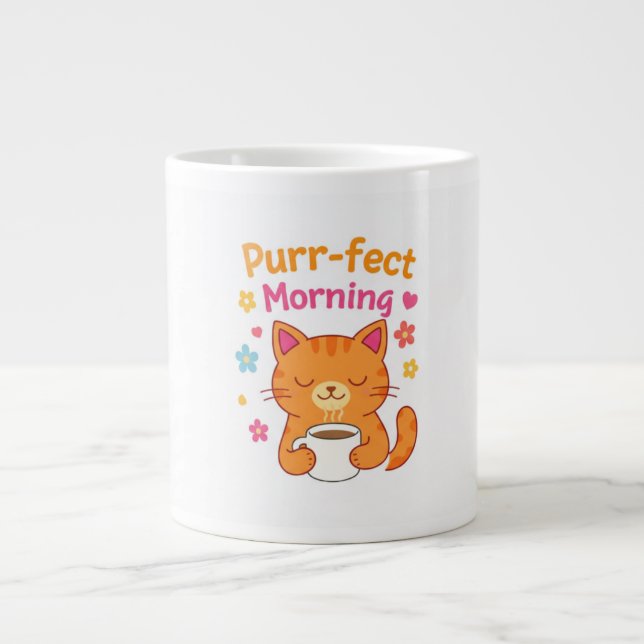 Purr-fect Morning Cat Coffee Mug – Cute Cat Lover  (Front)