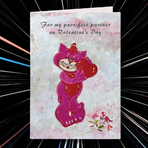 Purr-Fect Partner Handpainted Cat Valentine's Day Card