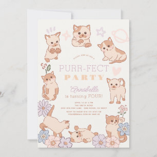 Purr-fect Party Cute Cats Floral Girl Birthday Invitation