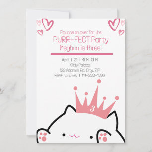 Purr-fect Princess Pink Cat Girl Birthday  Invitation