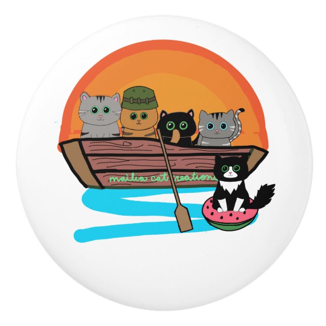 Purr-fect River Boat Ceramic Knob (Front)