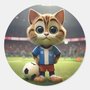 "Purr-fect Striker: The 3D Soccer Cat" Classic Round Sticker