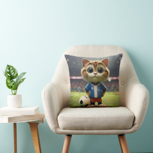 "Purr-fect Striker: The 3D Soccer Cat" Cushion