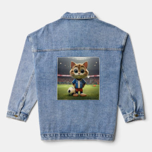 "Purr-fect Striker: The 3D Soccer Cat" Denim Jacket