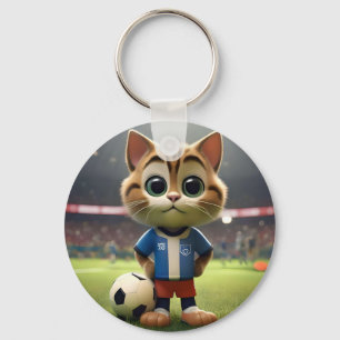 "Purr-fect Striker: The 3D Soccer Cat" Key Ring
