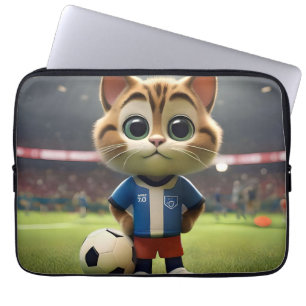 "Purr-fect Striker: The 3D Soccer Cat" Laptop Sleeve
