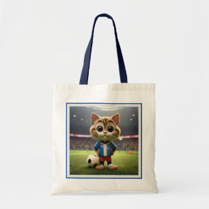 "Purr-fect Striker: The 3D Soccer Cat" Tote Bag