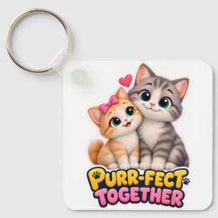 Purr-Fect Together Cute Cat Couple Love Funny Key Ring