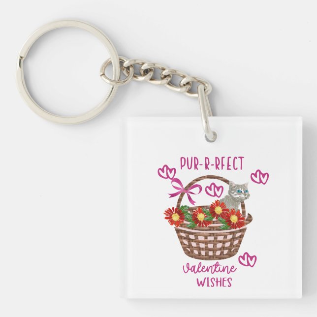 Purr-fect valentine wishes key ring (Front)