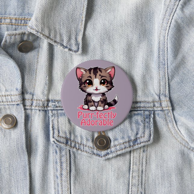 Purr-fectly Adorable Chibi Kawaii Kitten in Pink 7.5 Cm Round Badge (In Situ)