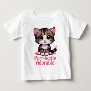 Purr-fectly Adorable Chibi Kawaii Kitten in Pink Baby T-Shirt
