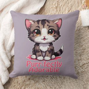 Purr-fectly Adorable Chibi Kawaii Kitten in Pink Cushion