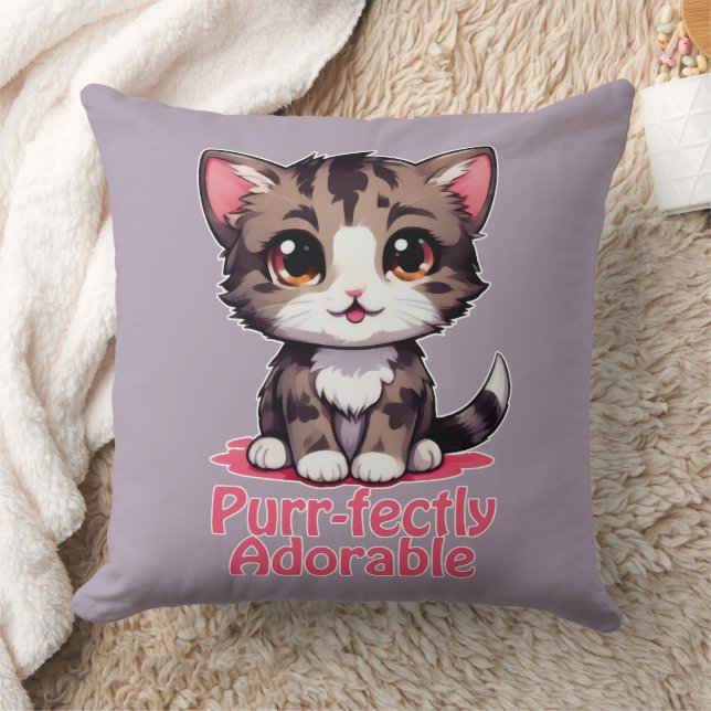 Purr-fectly Adorable Chibi Kawaii Kitten in Pink Cushion (Blanket)