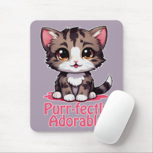 Purr-fectly Adorable Chibi Kawaii Kitten in Pink Mouse Pad