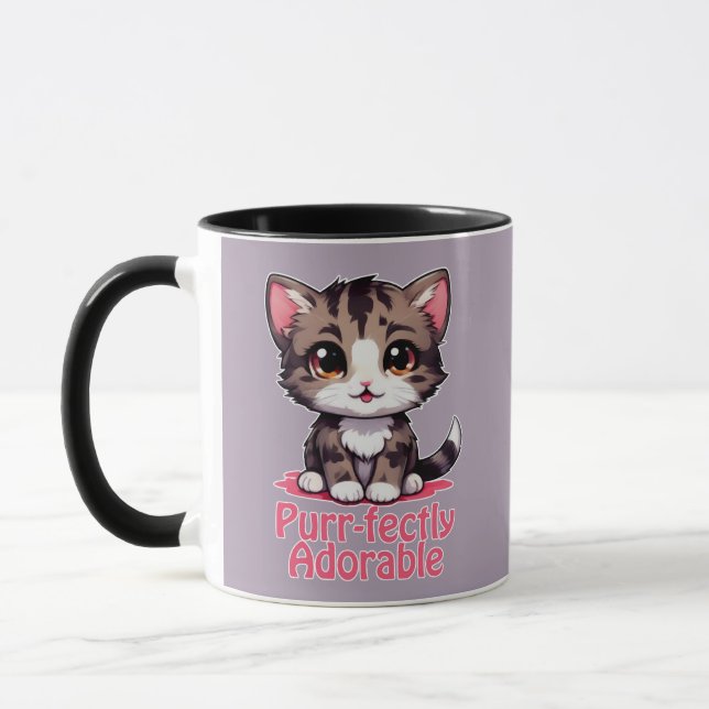 Purr-fectly Adorable Chibi Kawaii Kitten in Pink Mug (Left)