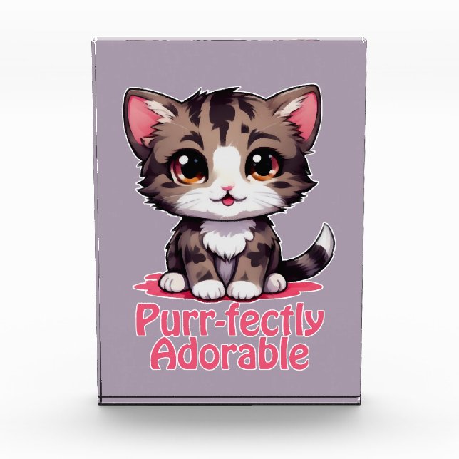 Purr-fectly Adorable Chibi Kawaii Kitten in Pink Photo Block (Front)