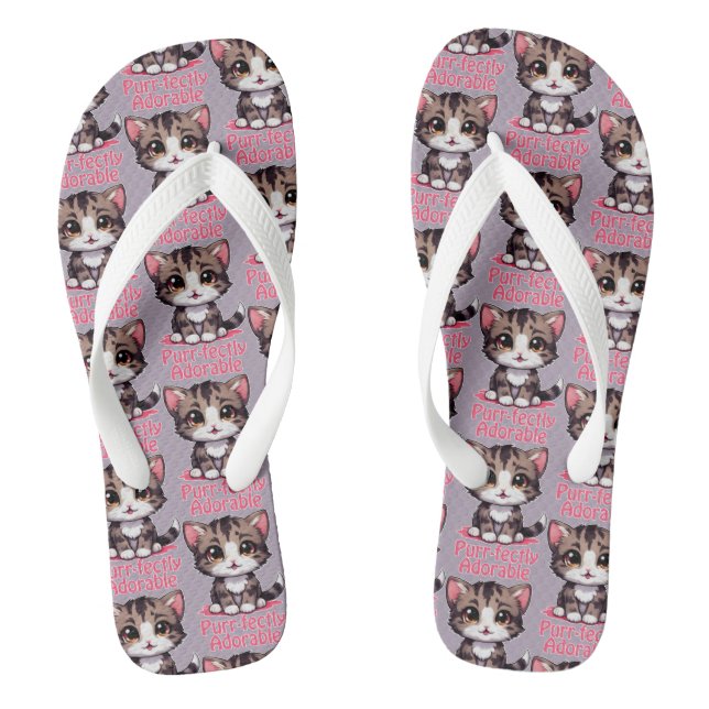 Purr-fectly Adorable Chibi Kawaii Kitten in Pink Thongs (Footbed)