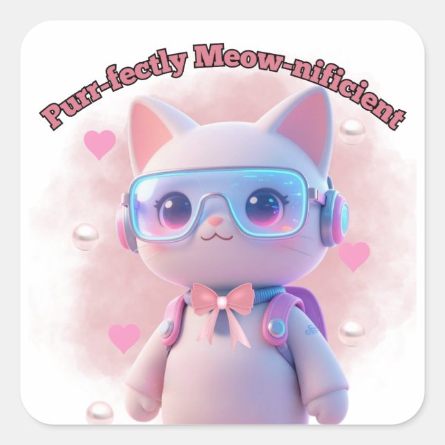 Purr-fectly Meow-nificient Cat Sticker (Front)