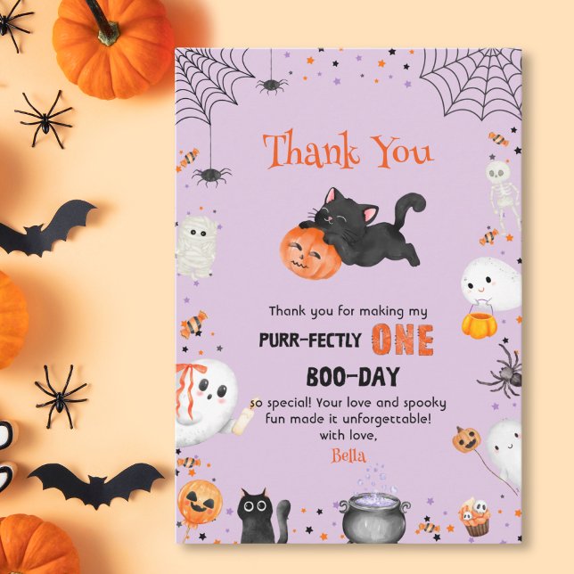 Purr-fectly One Boo-day Cat Halloween 1st Birthday Thank You Card (Creator Uploaded)