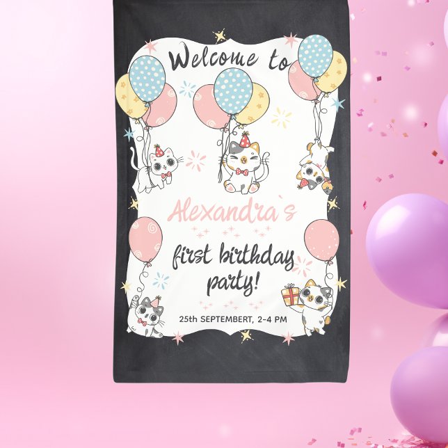 Purr-fectly One: Cat Theme 1st Birthday Party Banner (Creator Uploaded)