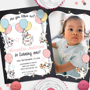 Purr-fectly One: Cat Theme 1st Birthday Party Invitation