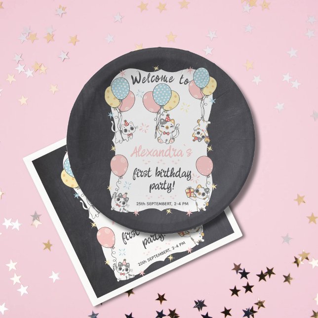 Purr-fectly One: Cat Theme 1st Birthday Party Paper Plate (Creator Uploaded)