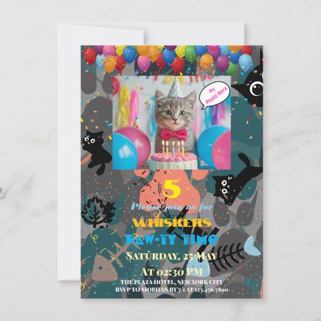 Purr-fectly Personalised Cat Birthday Invitation (Front)