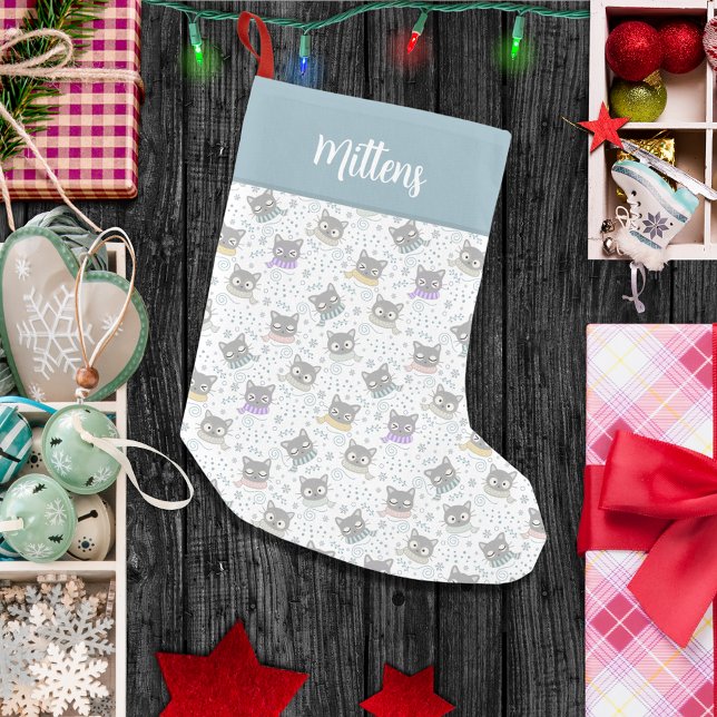 Purr-fectly Personalised Monogrammed Cat Pattern Small Christmas Stocking (Creator Uploaded)