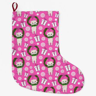 Purr-fectly Pink Kitty Large Christmas Stocking