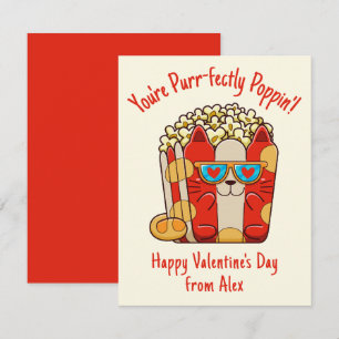 Purr-fectly Poppin' Funny Cat Popcorn Valentine Card