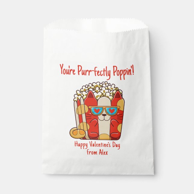 Purr-fectly Poppin' Funny Cat Popcorn Valentine Favour Bag (Front)