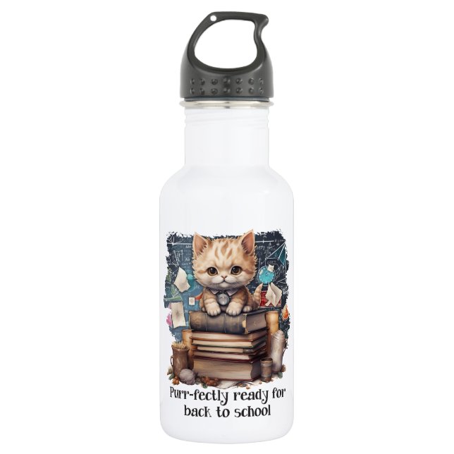 Purr-fectly Ready For Back To School 532 Ml Water Bottle (Front)