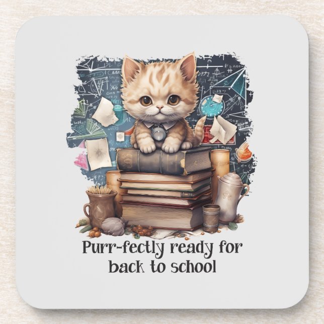 Purr-fectly Ready For Back To School Coaster (Front)
