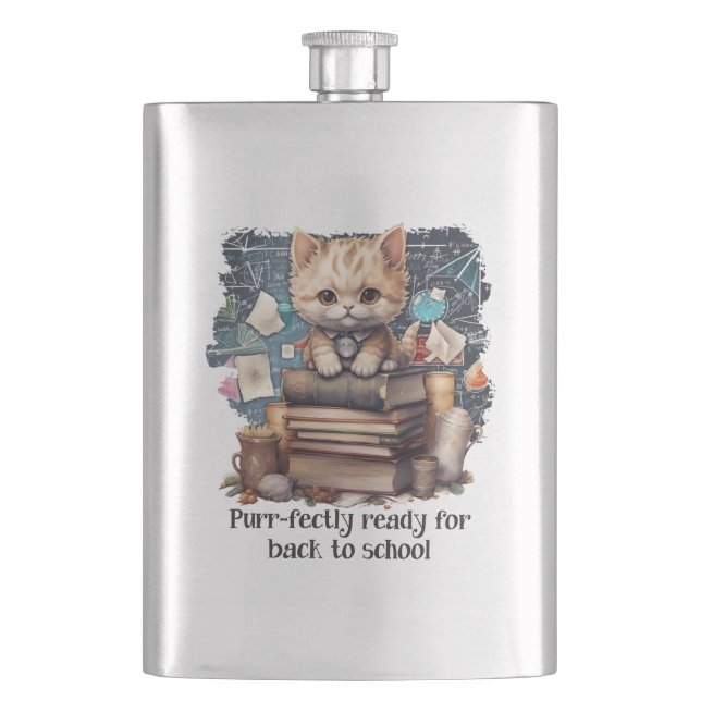 Purr-fectly Ready For Back To School Hip Flask (Front)