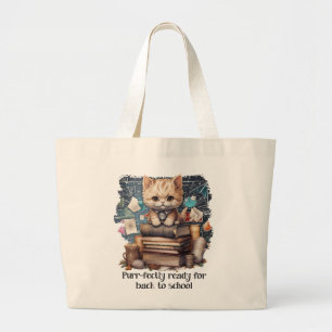 Purr-fectly Ready For Back To School Large Tote Bag