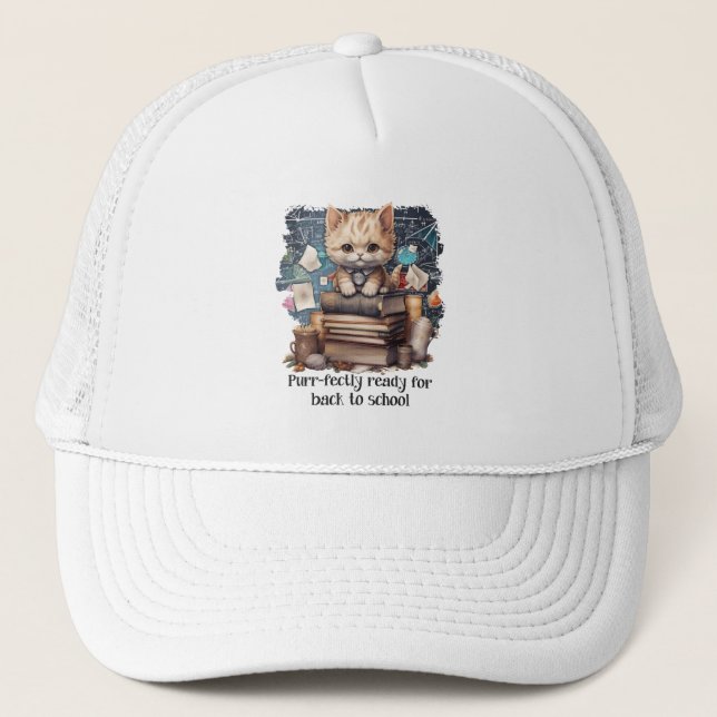 Purr-fectly Ready For Back To School Trucker Hat (Front)