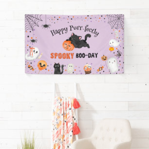 Purr-fectly Spooky Boo-day Cat Halloween Birthday Banner