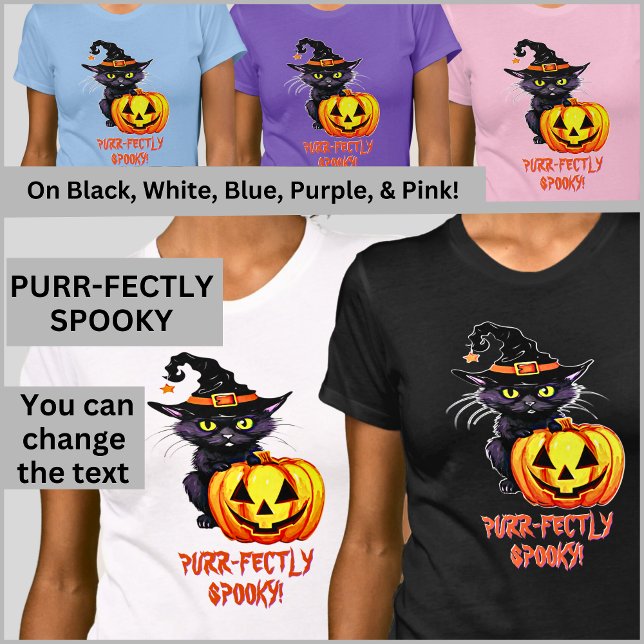 PURR-FECTLY SPOOKY! Cat & Pumpkin Witches Hat T-Shirt (Creator Uploaded)