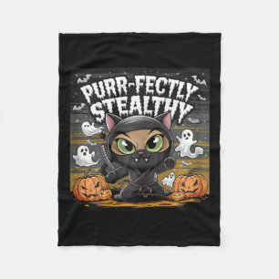 Purr-fectly Stealthy Halloween Ninja Cat  Fleece Blanket